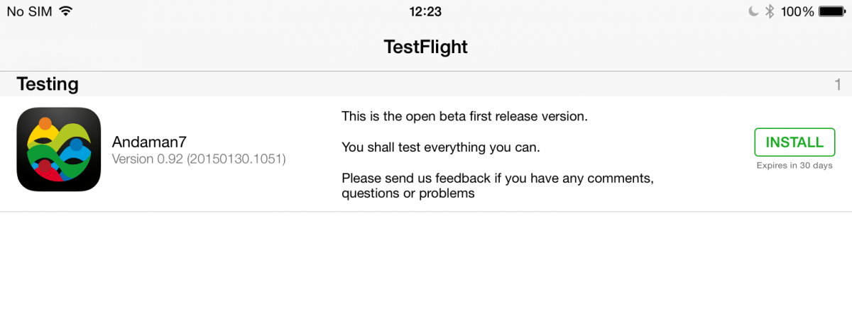 Andaman7 disponible via l'application TestFlight d'Apple